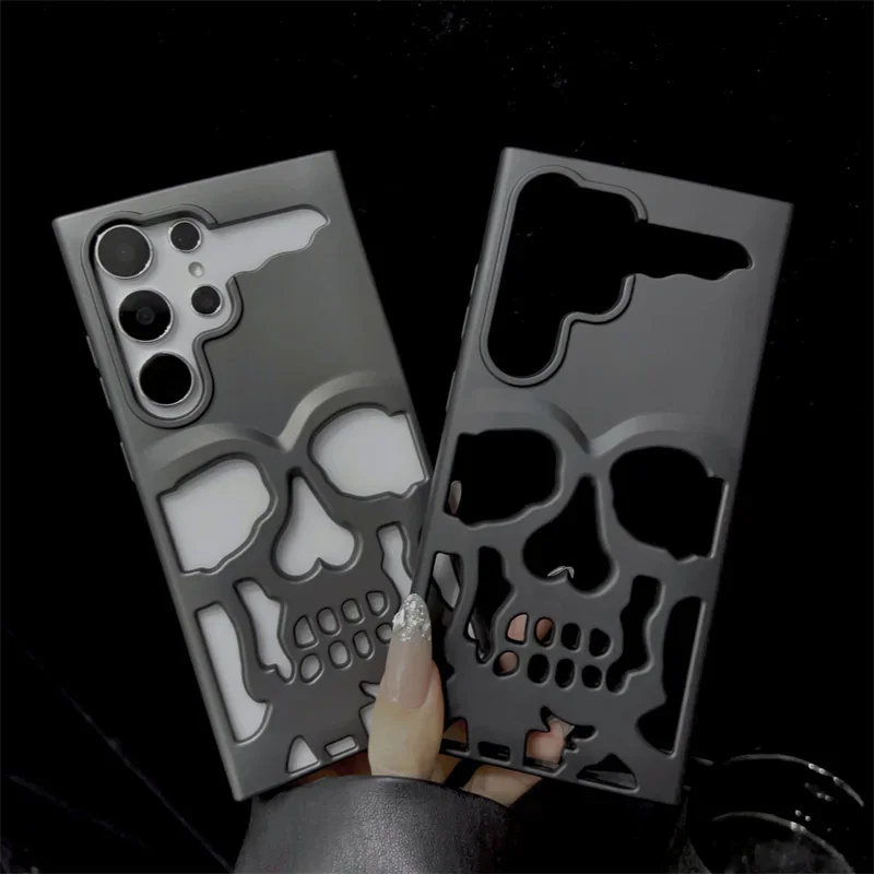 3D Matte Metallic Color Hollow Out Skull Hard Phone Case