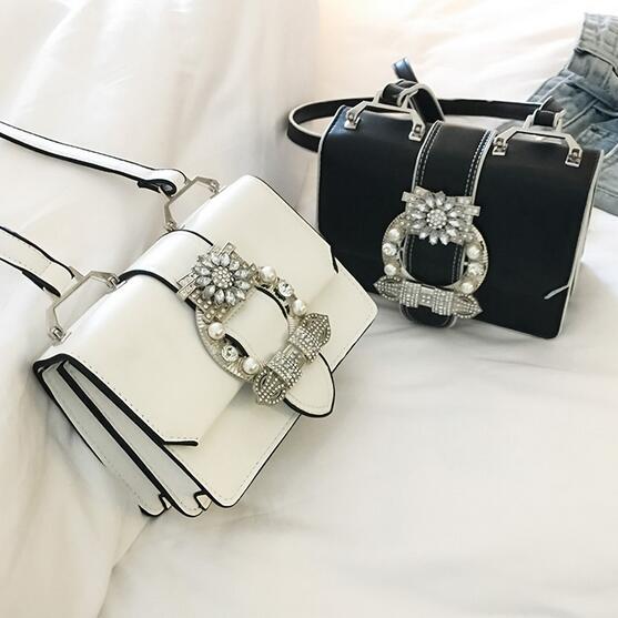 Designer Diamond Lock Bags Quality PU Leather