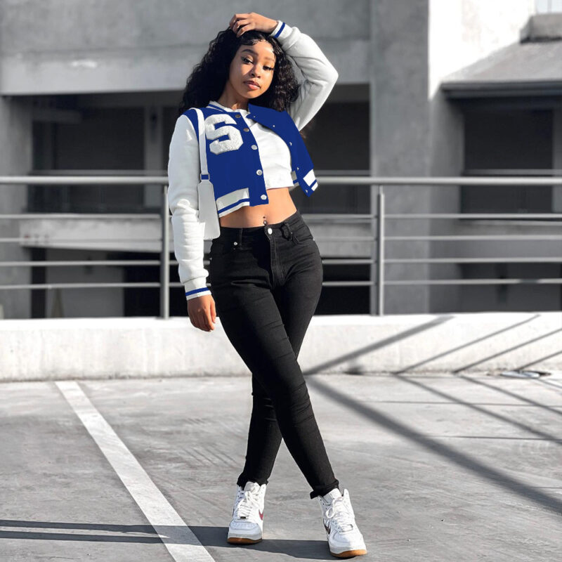 Women's Solid Color Stitching Fashion Baseball Jacket