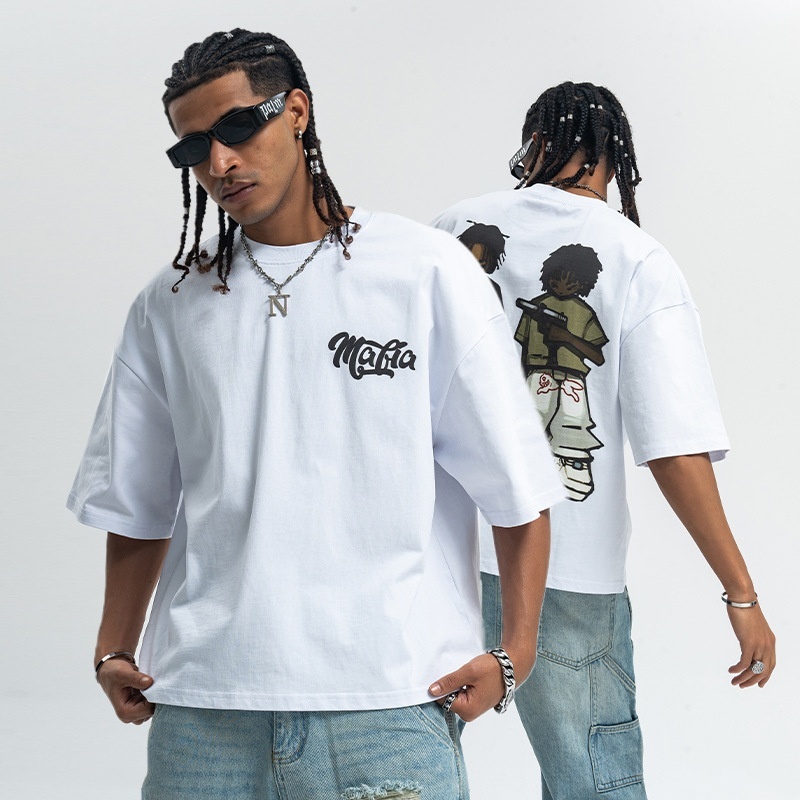 Loose Shoulder Casual Pistol Boy Cotton T-shirt