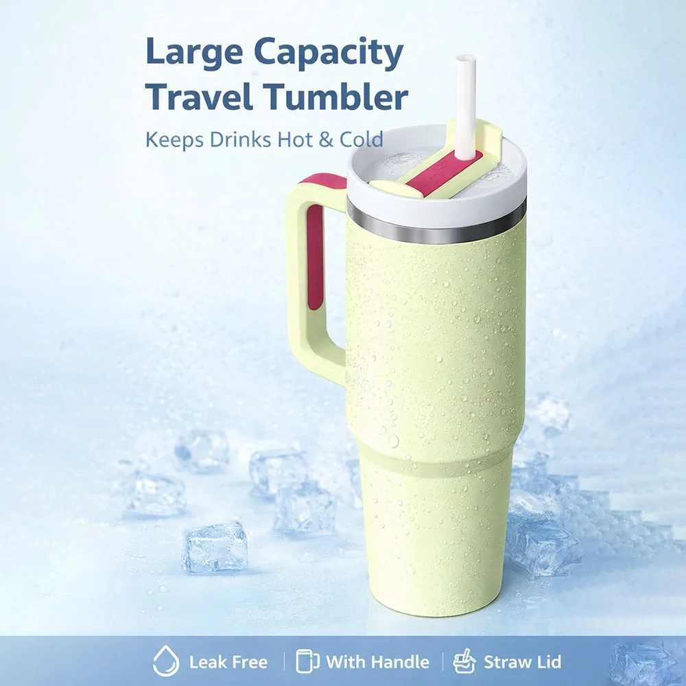 Large Capacity Insulated Tumbler with Handle & Straw