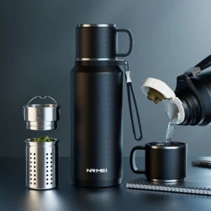 316 Stainless Steel Vacuum Flask – 800ml/1000ml/1500ml Large Insulated Water Bottle – 24H Cold & 12H Hot Thermos with Tea Infuser & Cup Lid