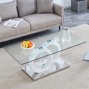 Glass-Top Coffee Table, White Base, 47.2x25.6x17.8"