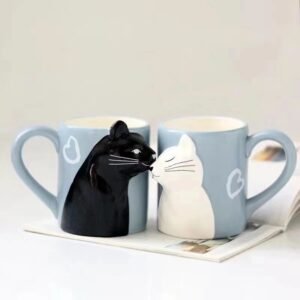Dasouq Kiss Cat Handmade Ceramic Coffee Mug, 350ml, Gift Box Included
