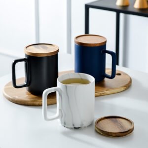 Dasouq Marble Vintage Ceramic Coffee Mug with Lid, 500ml