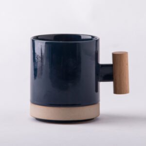 Dasouq Wooden Handle Ceramic Coffee Mug, Modern Simple Design