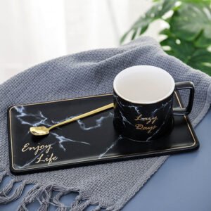 Dasouq Marble Gold-Trim Ceramic Coffee Mug, European Style