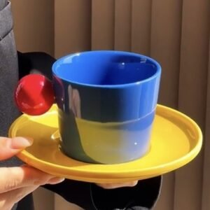 Dasouq Ceramic Coffee Mug and Saucer Set, 180ml, Gift Box Included