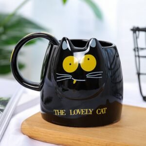 Dasouq Korean Cute Cat Head Ceramic Coffee Mug, 400ml