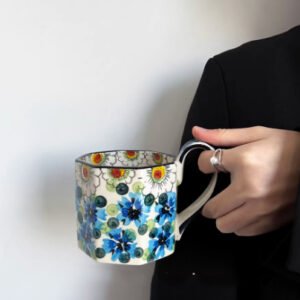 Dasouq High-End Hand-Painted Blueberry Ceramic Coffee Mug, 9.9cm
