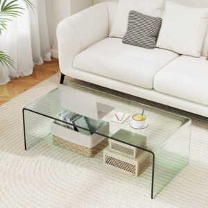 Clear Tempered Glass Coffee Table, 42x19.7", Rounded Edges