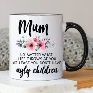 Dasouq Ceramic Coffee Mug for Mom, Solid Color, Microwave Safe, 9.5cm