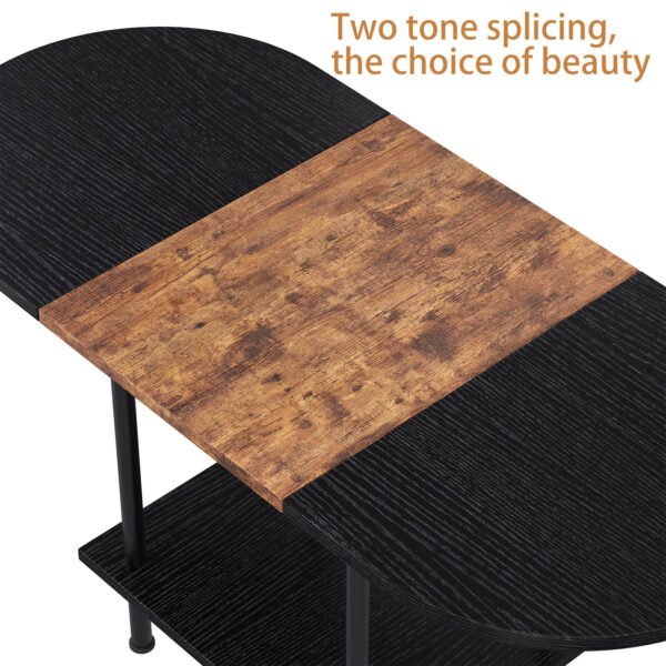 Coffee Table For Living Room Wooden 2 Tier Open Storage Oval Industrial Modern Center Table For Farmhouse Home Office Black Brown