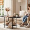 Coffee Table For Living Room Wooden 2 Tier Open Storage Oval Industrial Modern Center Table For Farmhouse Home Office Black Brown